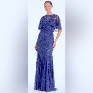 💙 Embellished Illusion Cape Sleeve Trumpet Gown Midnight (Nvy Blue)Style 93653